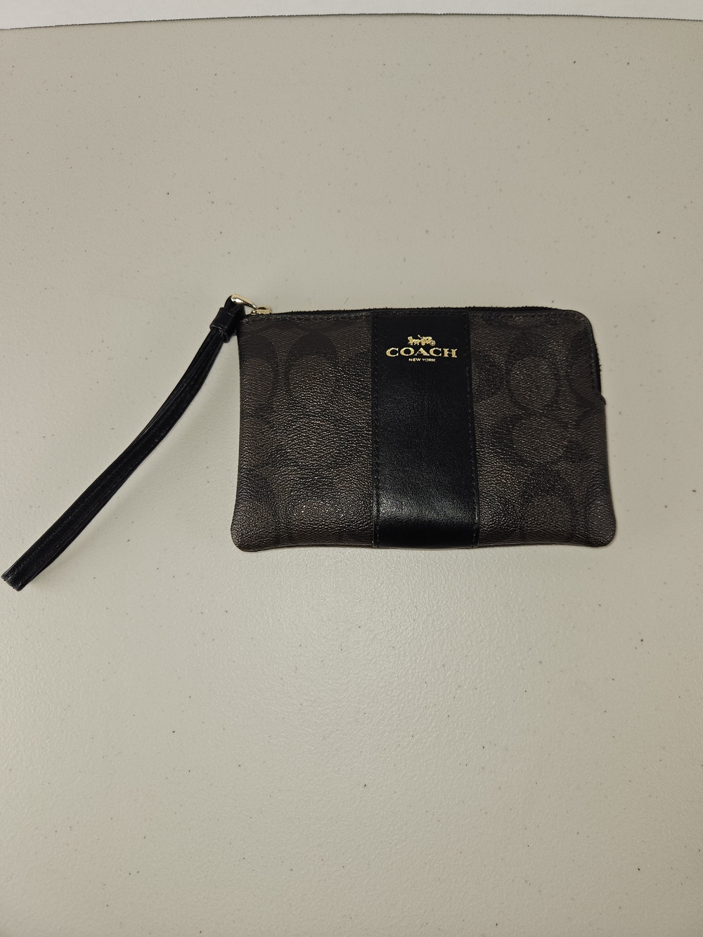 Coach Signature Logo Accordian Zip Wallet Brown Wristlet